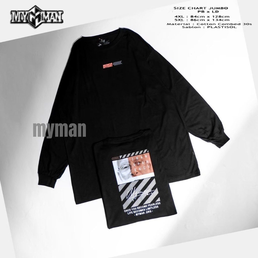 My Man kaos polos lengan panjang jumbo cotton combed 30s kaos big size distro pria murah kaos oblong distro atasan jumbo panjang kaos distro pria wanita kaos lengan panjang kaos murah oblong distro kaos panjang big size pria Hitam seri MMKPO104