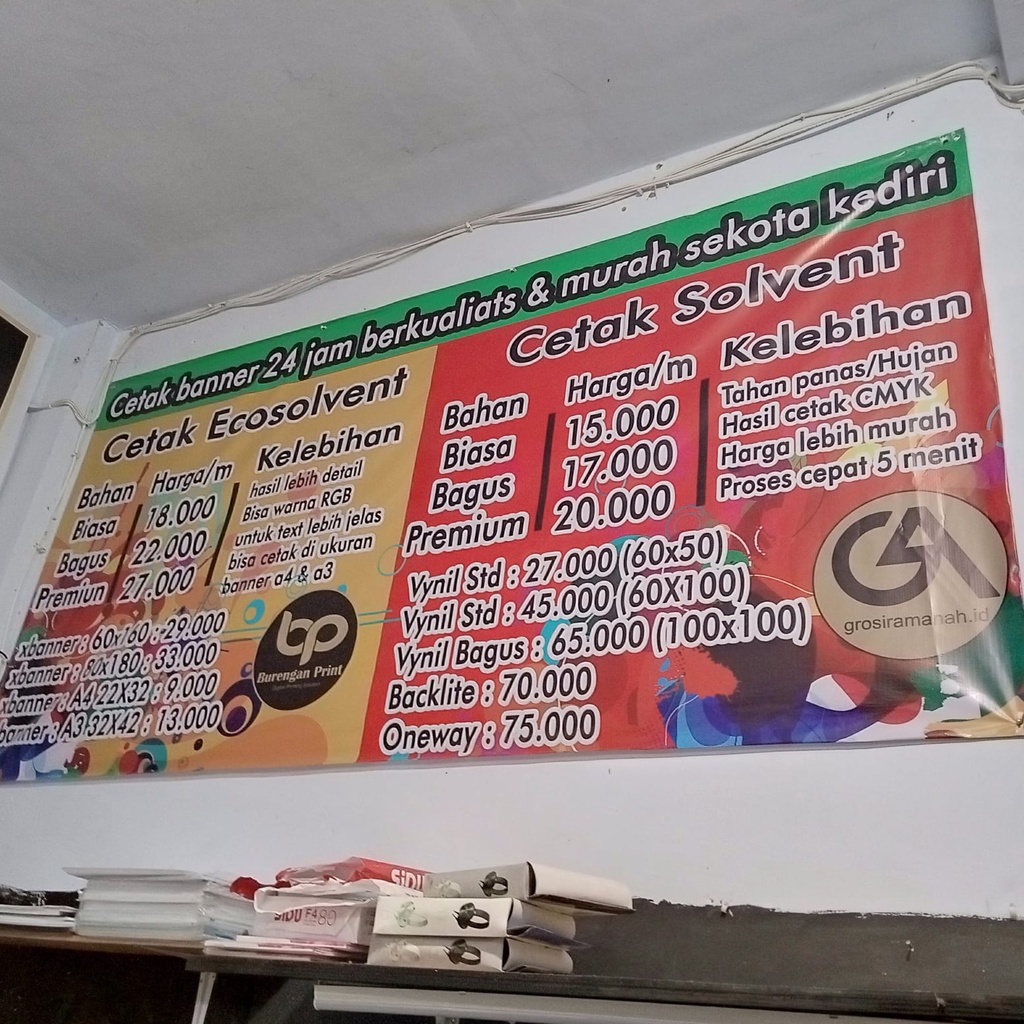 Cetak Banner, Spanduk, Baliho free design grafis Tajam Pekat 1 jam jadi ecosolven premium grosiramanah