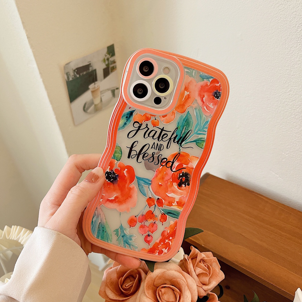 IPHONE Casing Untuk Iphone14 14 Pro MAX IPhone13 Pro MAX 11PRO 11PRO Max12 12Pro MAX XR XS Max6 6S 7 8 Plus SE 2020 Cat Air Bunga Dan Tanaman Tepi Melengkung TPU Phone Case Binteacase