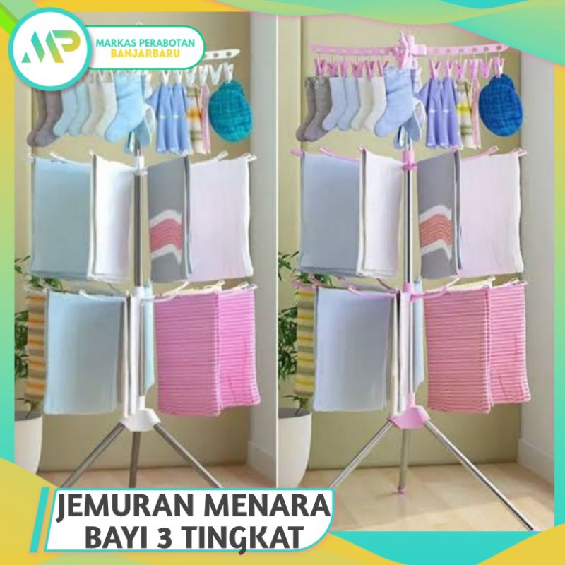 Jemuran Menara 3 Tingkat Portabel / Jemuran Menara Bayi