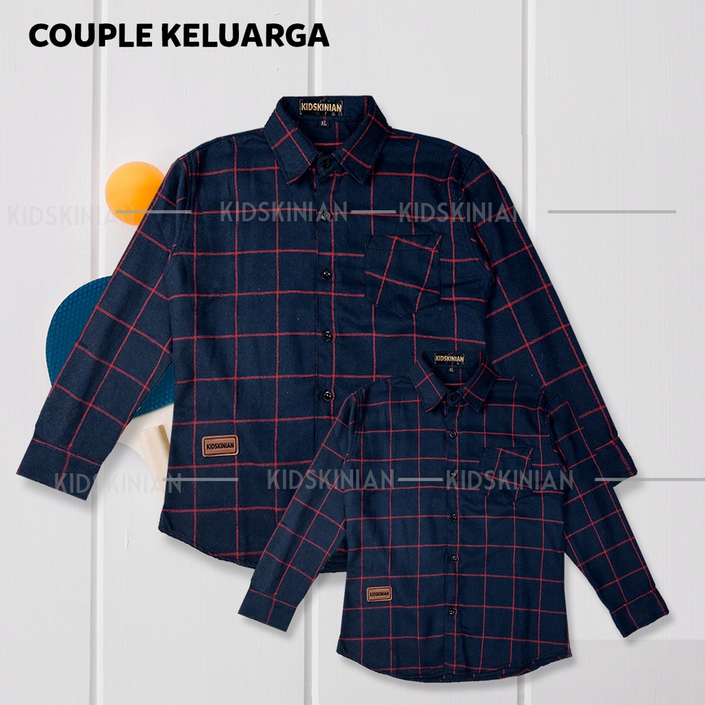 Baju couple keluarga Ibu Ayah Anak Kemeja Kotak Flanel Hem Set Cewek Cowok Lengan Panjang