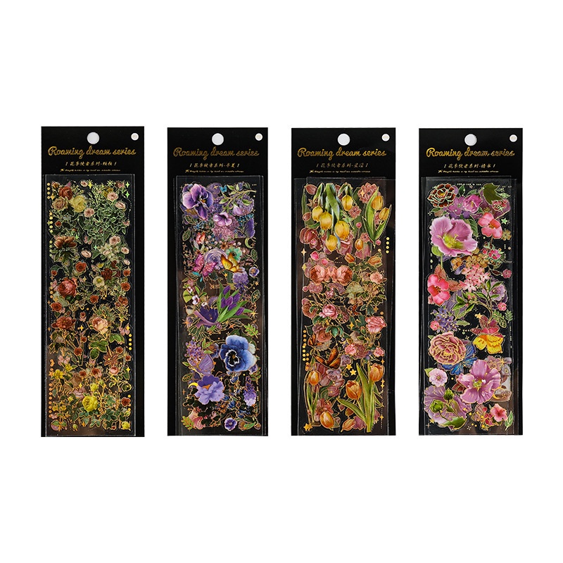 3pcs / set Flower Series Waterproof PVC 3D Gilding Diy Photo Frame Phone Case Stationery Decorative Stickers