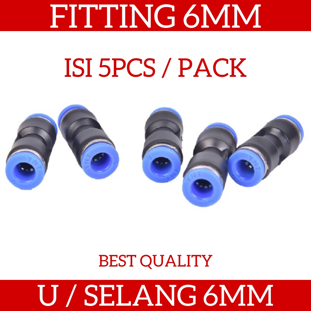 Isi 5 Pcs Pneumatic Quick Fitting Tube Connector Jointer Sambungan Selang PU 6mm 6 mm