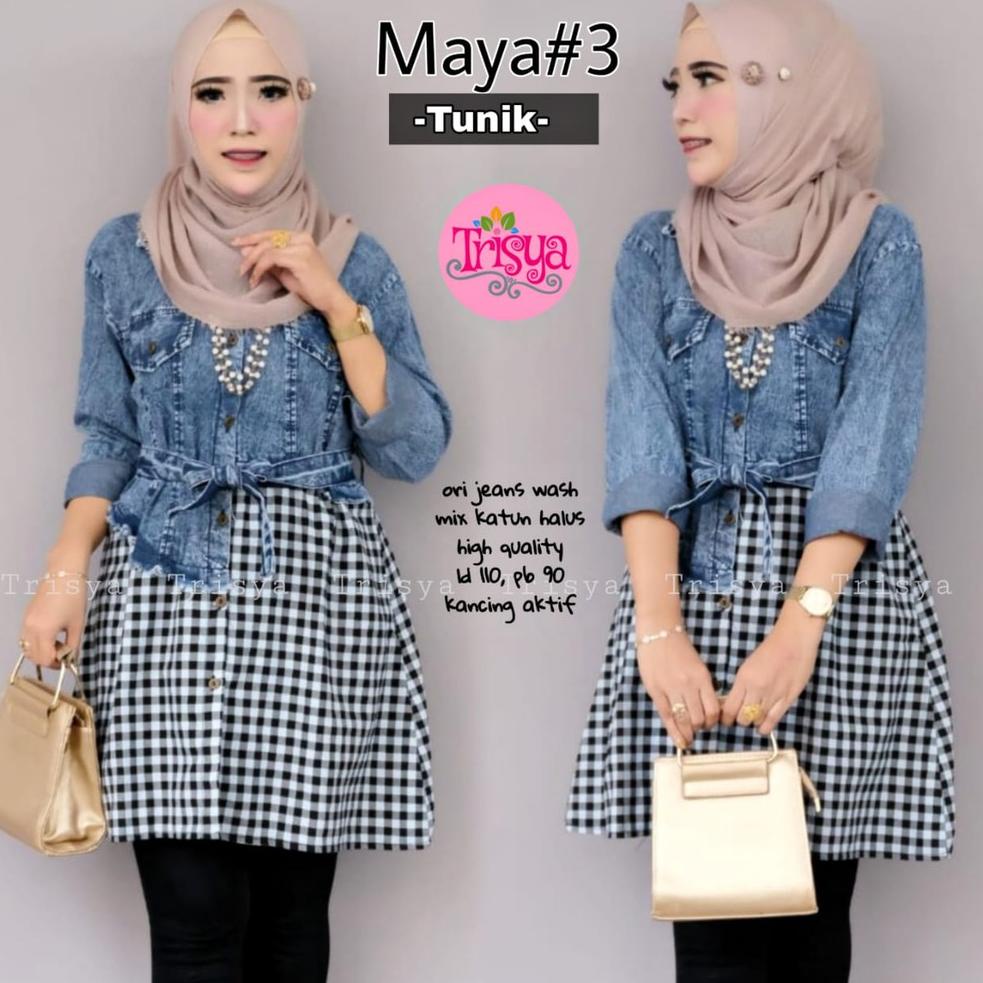 New Sale MELDY TOP MAYA TUNIK JEANS MIX SALUR KOTAK BR