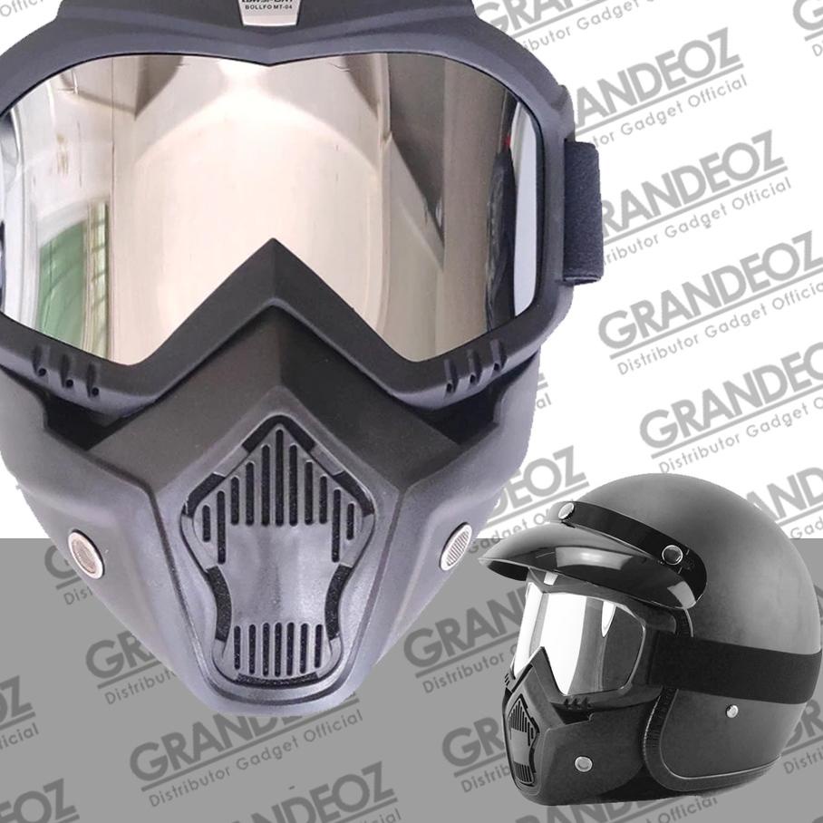 [cod]  BOLLFO GOGGLES Kacamata + Masker Full Face Helem Goggle Mask Silver Abu Abu Gray Helm Gun Ski