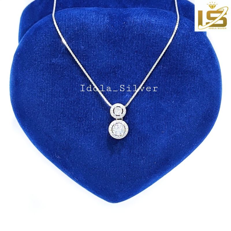 KALUNG WANITA PERAK ASLI 925 SILVER LAPIS EMAS PUTIH MODEL LIONTIN DIAMOND PERMTA 2 SUSUN - PERHIASAN PERAK ASLI