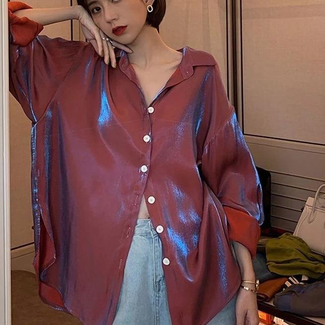 ♥ Lebaran • Raya Shimmering / shimmer shirt kemeja  mengkilap silk kemeja TOP ➲