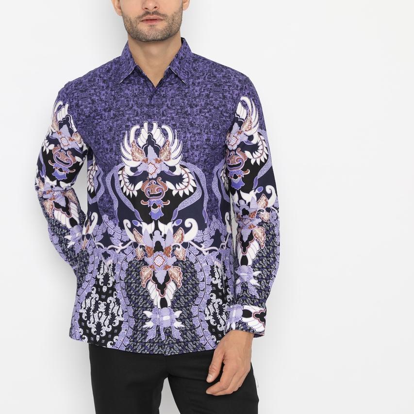 ✽ Platini Kemeja Batik Pria Lengan Panjang Katun Ungu  ➼