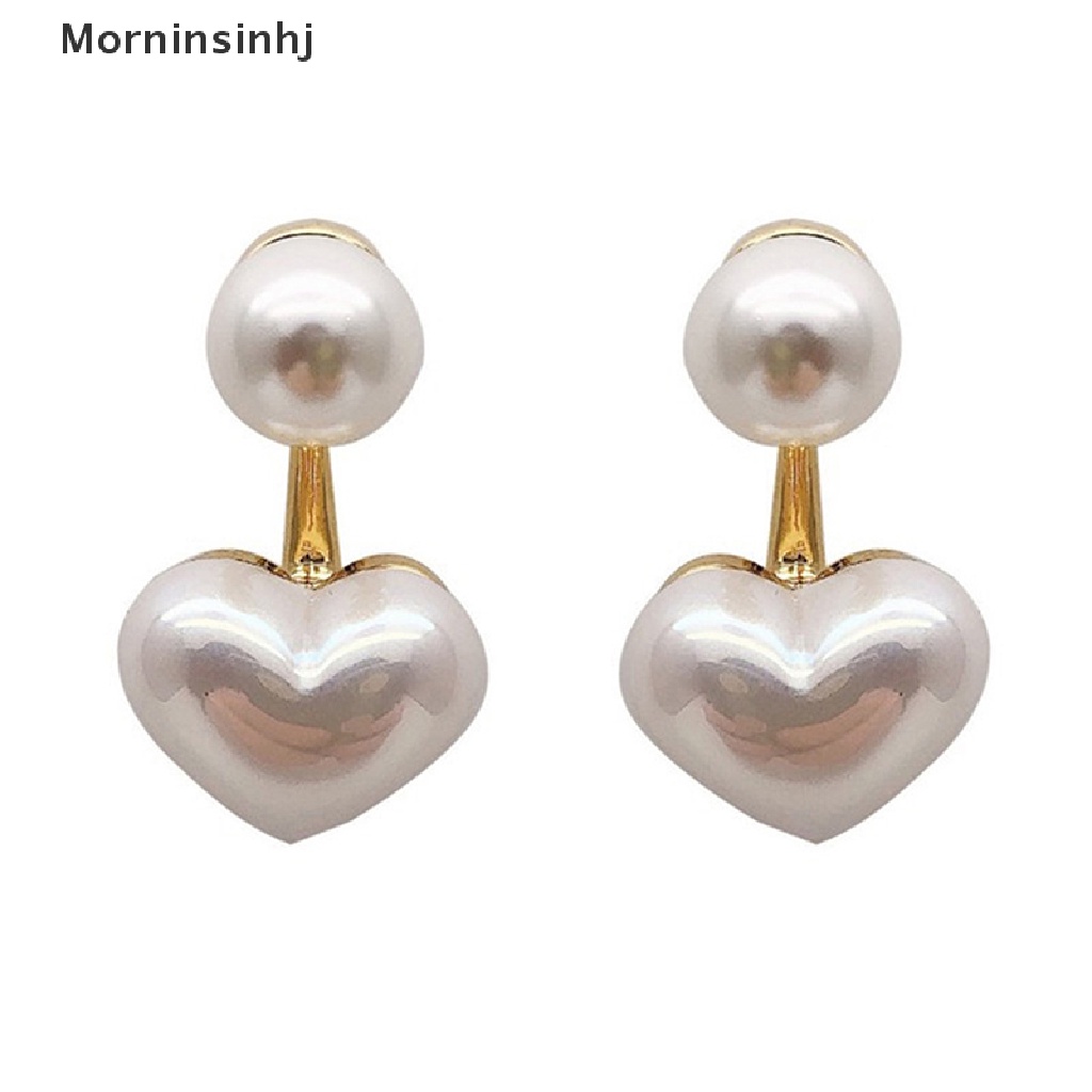 Mornin 1pasang Fashion Dikontrak Hati Mutiara Anting Halus Joker Manis Elegan Temperamen Wanita Drop Earrings Hadiah id