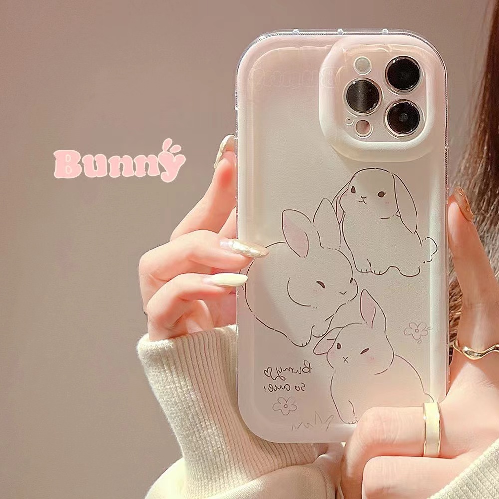 IPHONE Ins Pola Kelinci Cocok Untuk Iphone14 14pro 14plus 13 13mini 13pro 13prm iPhone12 7Plus 8Plus Xr XS 13 12mini Pro Max Empat Sudut Casing Ponsel Transparan Tahan Guncangan