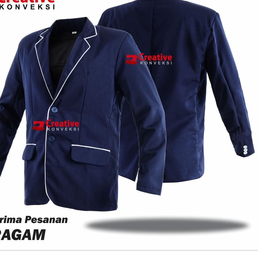 [BISA COD] blazer Jas Almamater navy biru dongker lis putih / BLAZER Full Puring / Jas Mahasiswa war