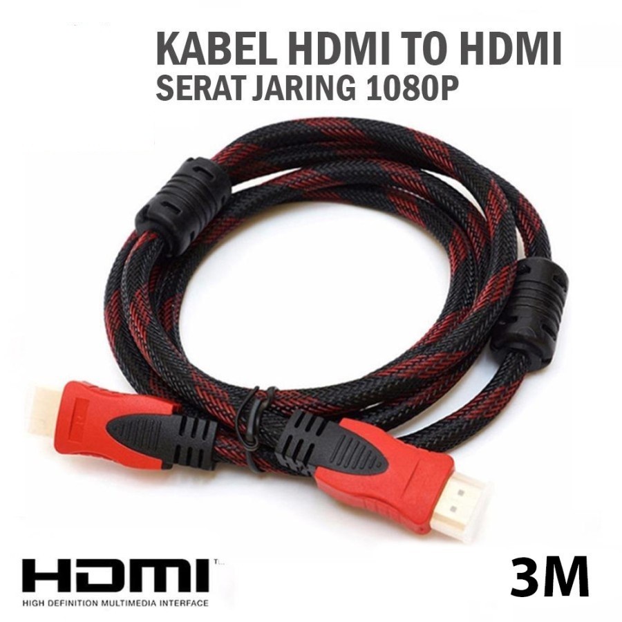 Kabel HDMI to HDMI 3M Versi 1.4 HDMI JARING 3 Meter kABEL MULTIMEDIA