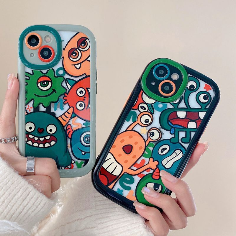 1pc Monster Alien Puff Case IPhone 11 12 13 14 Pro Max Soft Phone Case Lucu Monster University Hitam