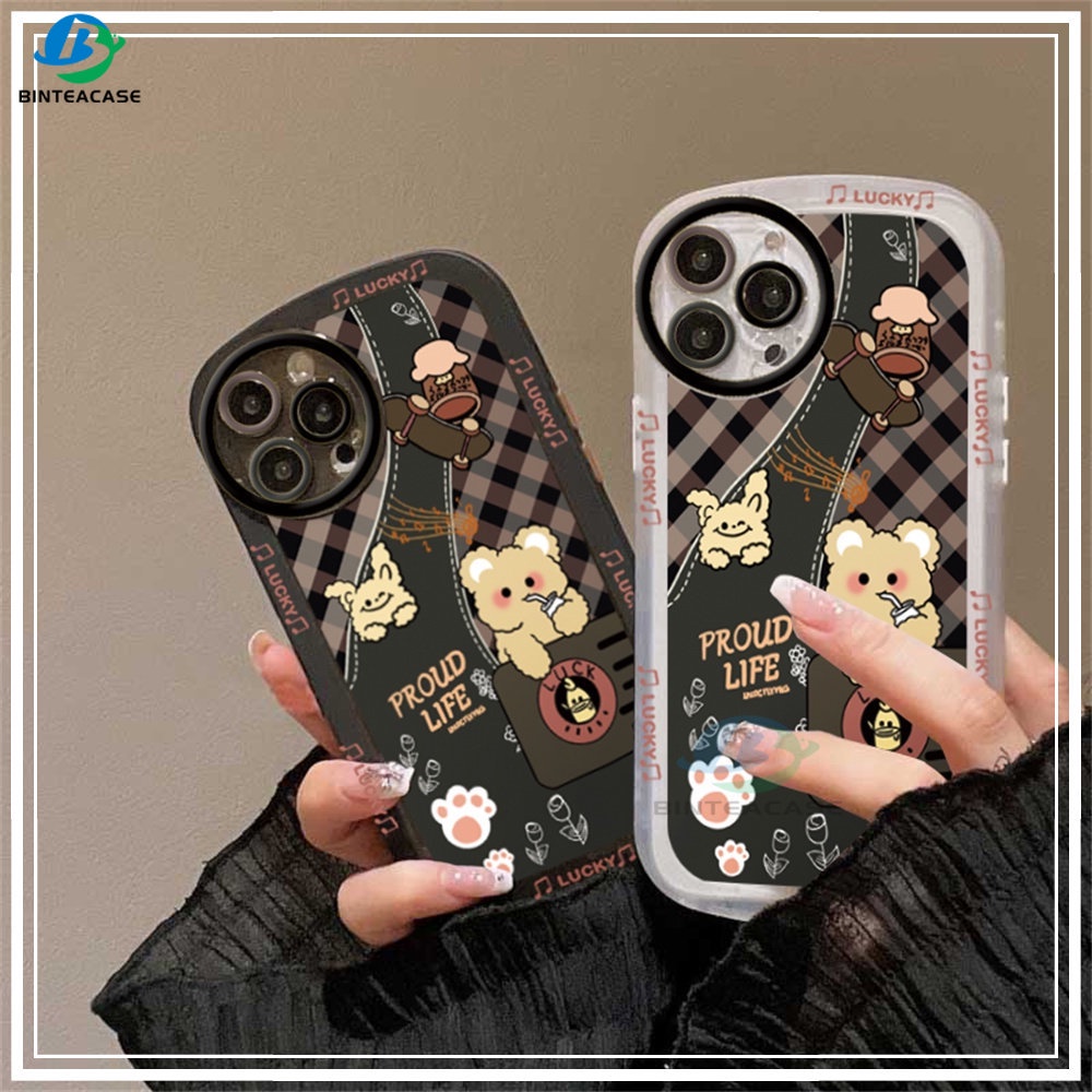 IPHONE Case Kompatibel Untuk Iphone11 Pro Max12 12 Pro 12 Pro MAX IPhone13 Pro MAX 14 Pro Max 14 Plus X XR XS MAX 6 6S 7 8 Plus Kartun Beruang Kotak-Kotak Kelinci Lembut TPU Phone Case Binteacase