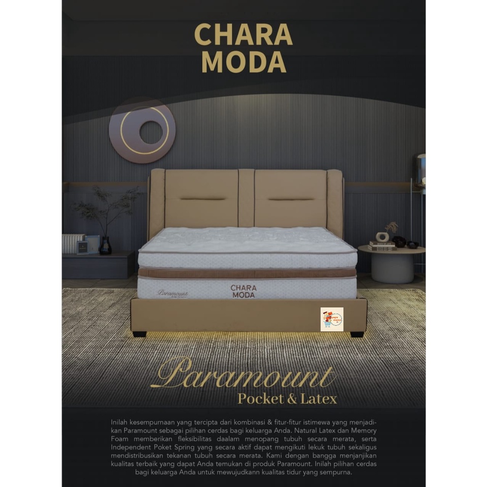 Springbed Chara Moda By Kangaroo Tebal 40cm - Matras Pocket & Latex Tipe Paramount Fullset 180x200 -