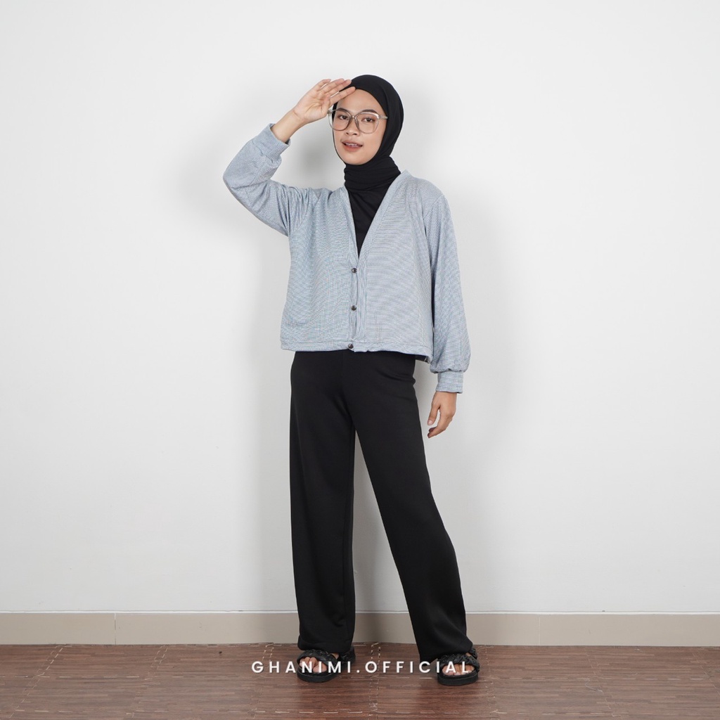 Ghanimi - Haura Cardigan / Outer Knit Motif / Outer rib crop / outer motif gingham kancing shanghai / outer casual formal / cardigan rajut tebal motif kotak kotak