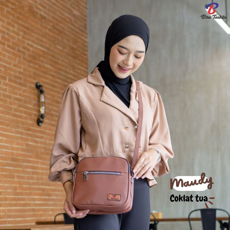 Biru Tsabita Maudy Tas Slempang Wanita 2 resleting Besar