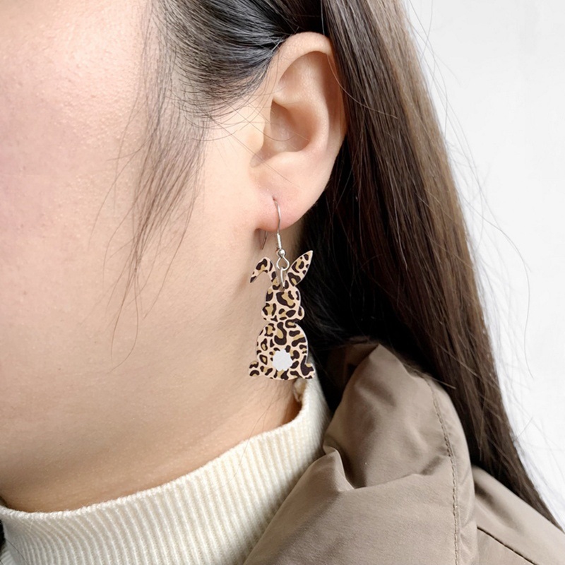 Anting Kelinci Leopard Paskah Untuk Wanita Lucu Hewan Kelinci Akrilik Drop Earrings Hadiah Festival