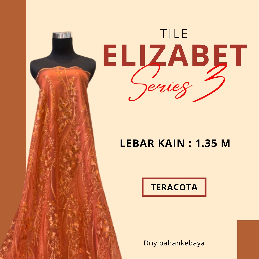 Kain Kebaya Bahan Brokat Tile Bordir Payet Elizabeth Series 3 Warna Teracota