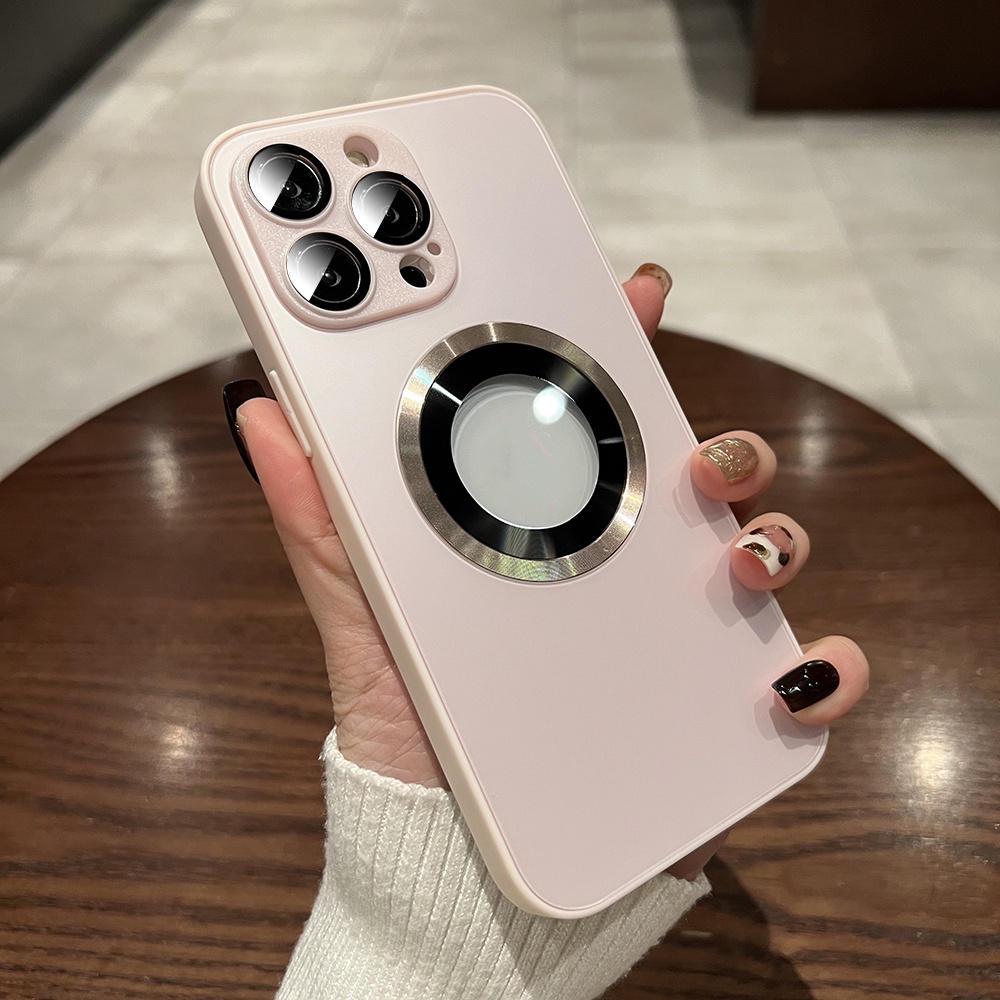 Ag Casing Magnet Kaca Tempered Frosted Untuk iPhone 14 Pro Max 13 Pro Max14 Plus Lubang Logo Slim Matte Hard Casing iPhone Cover