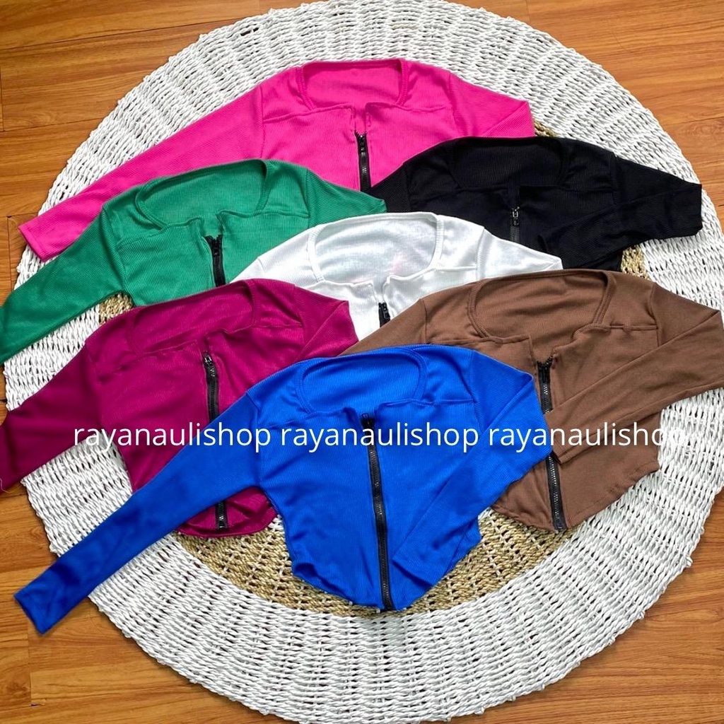 Croptop resleting lengan panjang | atasan cropto rib