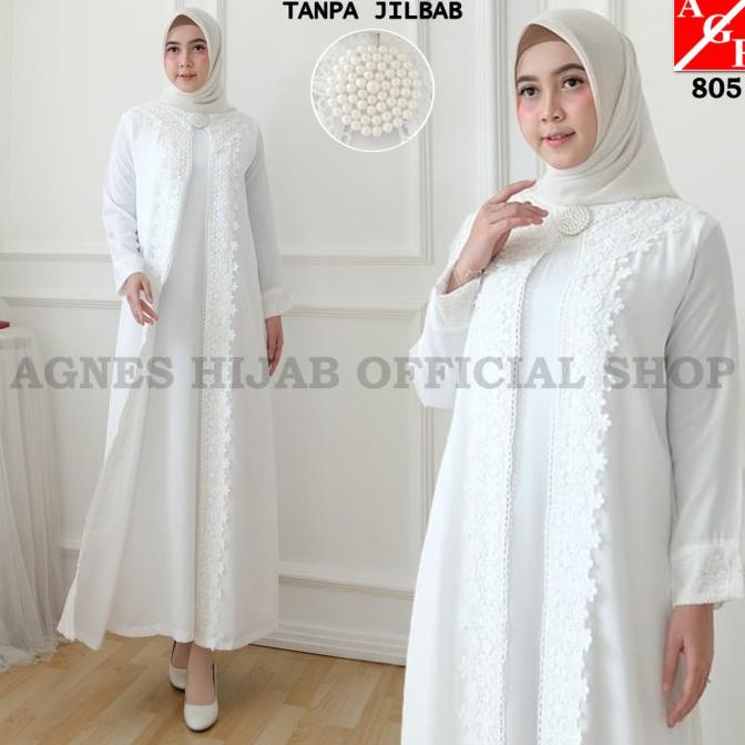 Baju Gamis Wanita Putih / Muslim Terbaru / Gamis Muslim #805 STD