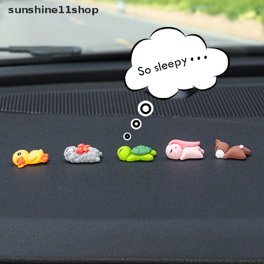 Sho Dekorasi Mobil Mini Tidur Hewan Lucu Resin Mobil Motor Sepeda Ornamen N