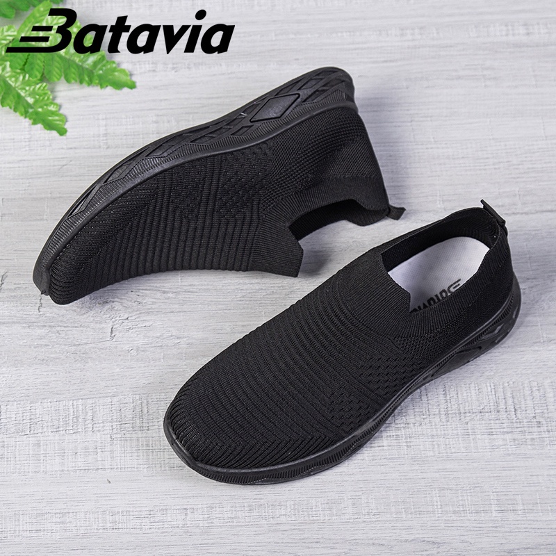 （COD）Batavia 2023 Sepatu Pria Ringan Hitam Slip-On Pria Sepatu Senior Sepatu Kasual Sepatu Kets Flyknit Bernapas Sol Lembut Sepatu men  Sneakers B33 B34