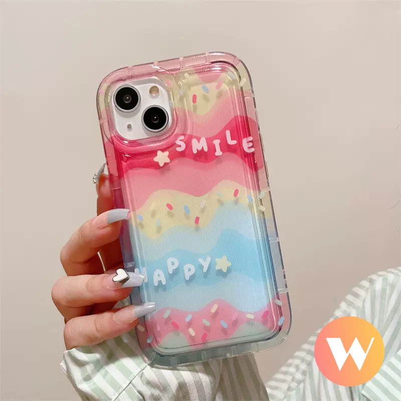 IPHONE Ins Kreatif Warna-Warni Pelangi Casing Kompatibel Untuk Iphone11 12 14 13 Pro Max X Xs Max 7Plus XR 6 6s 8plus SE 2020 Senyum Bahagia Shockproof Airbag Transparan Lembut TPU Case Cover