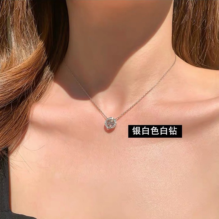 Kalung Pendek Model Hollow Aksen Berlian | Kalung Rantai Dengan Liontin Zircon Untuk Wanita | Kalung Anti Air / Alergi Untuk Wanita