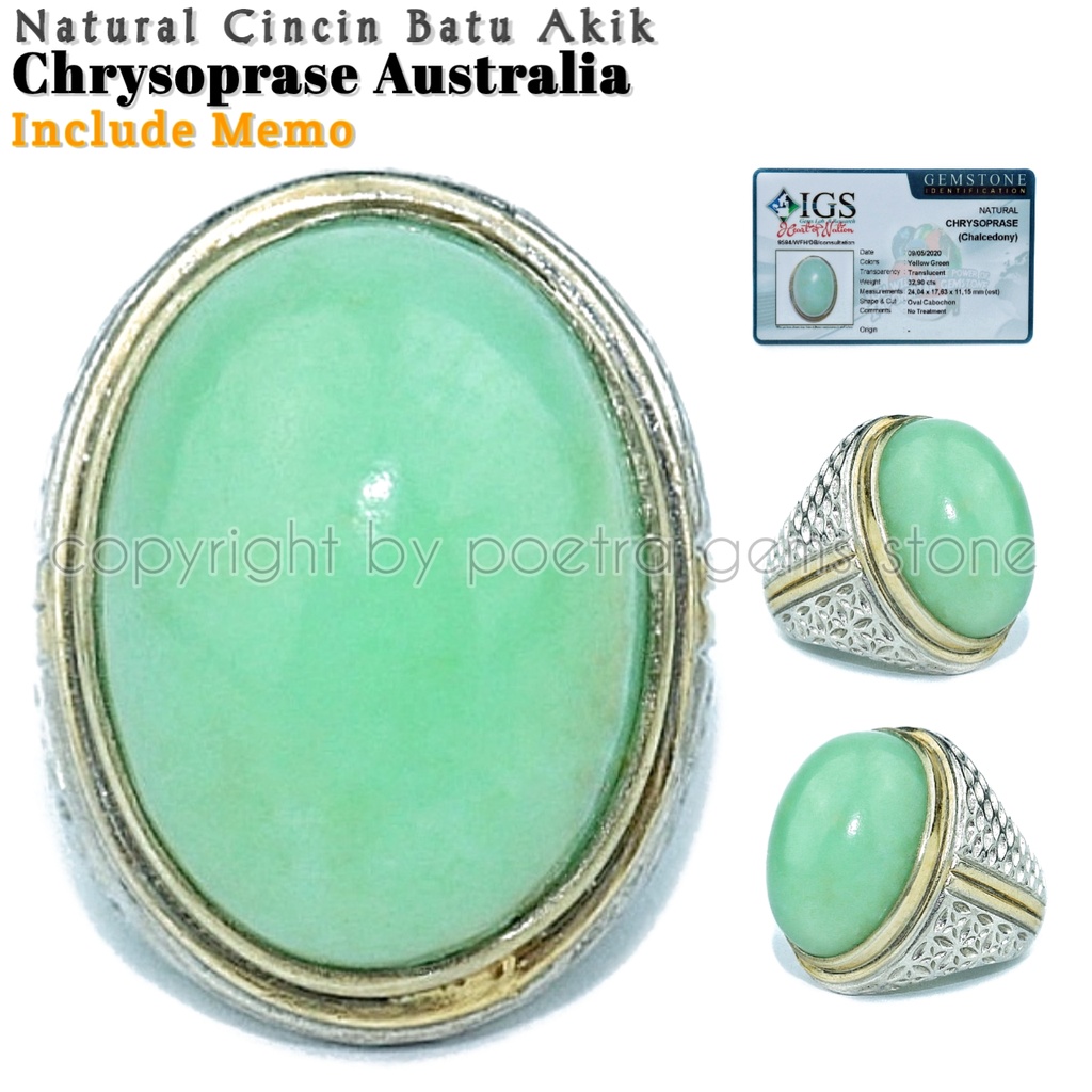 Cincin Perak Batu Chrysoprase Australia Natural Alam Free Memo