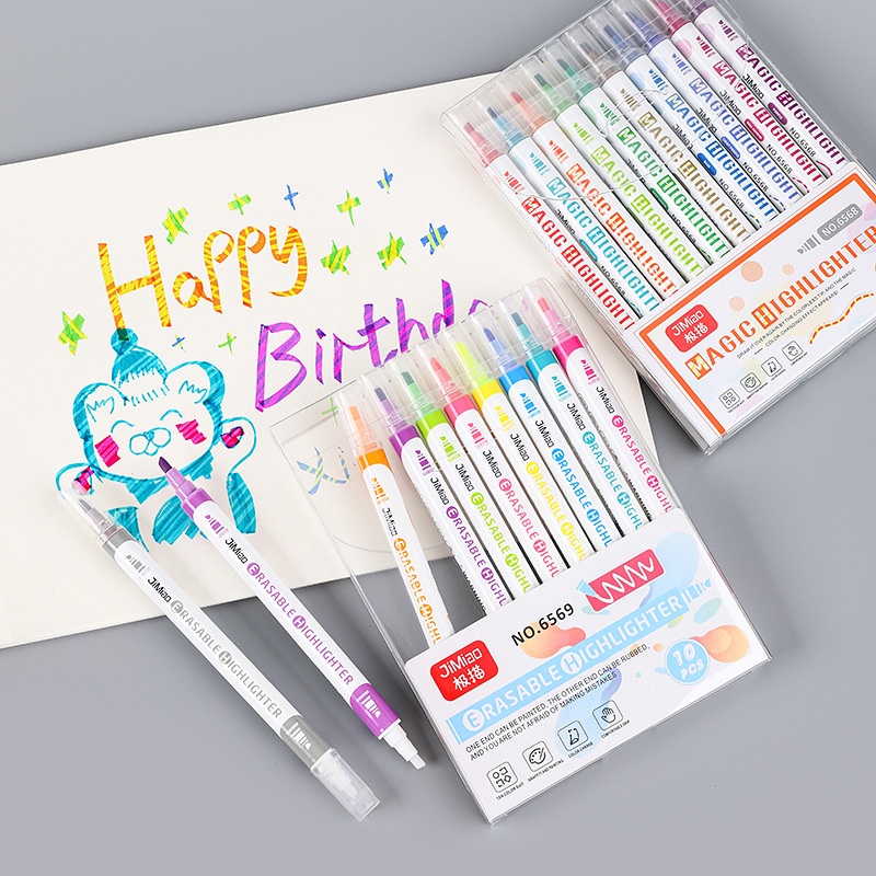 10 pcs / set Double Head Magic Color Highlighter Pena Set Alat Gambar Alat Gambar Pena Cat Spidol Fluorescent Lukisan Seni Pena Warna Kantor Alat Tulis Sekolah