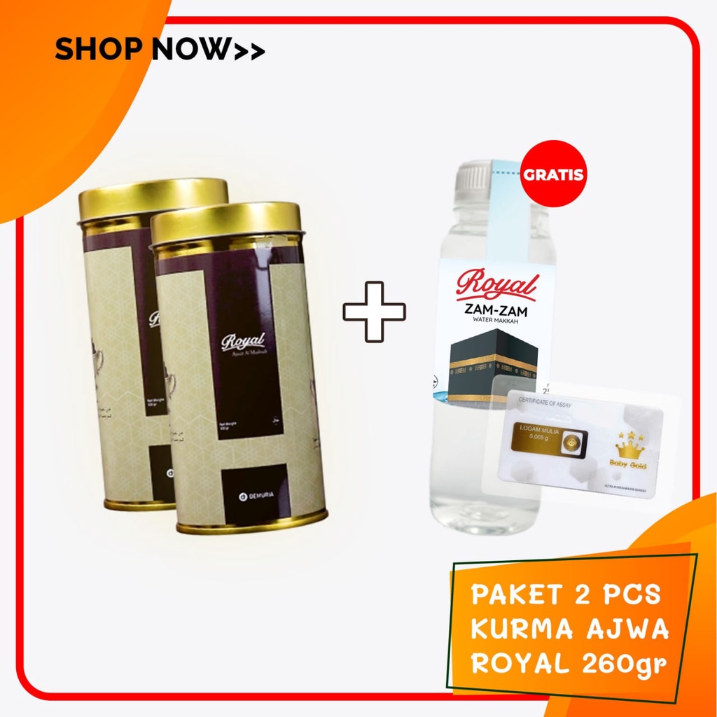 

Kurma Ajwa Royal 260gr 2pcs (Free Air Zam-Zam 250ml & Free Baby Gold) Bergaransi Asli Kurma Ajwa Al-