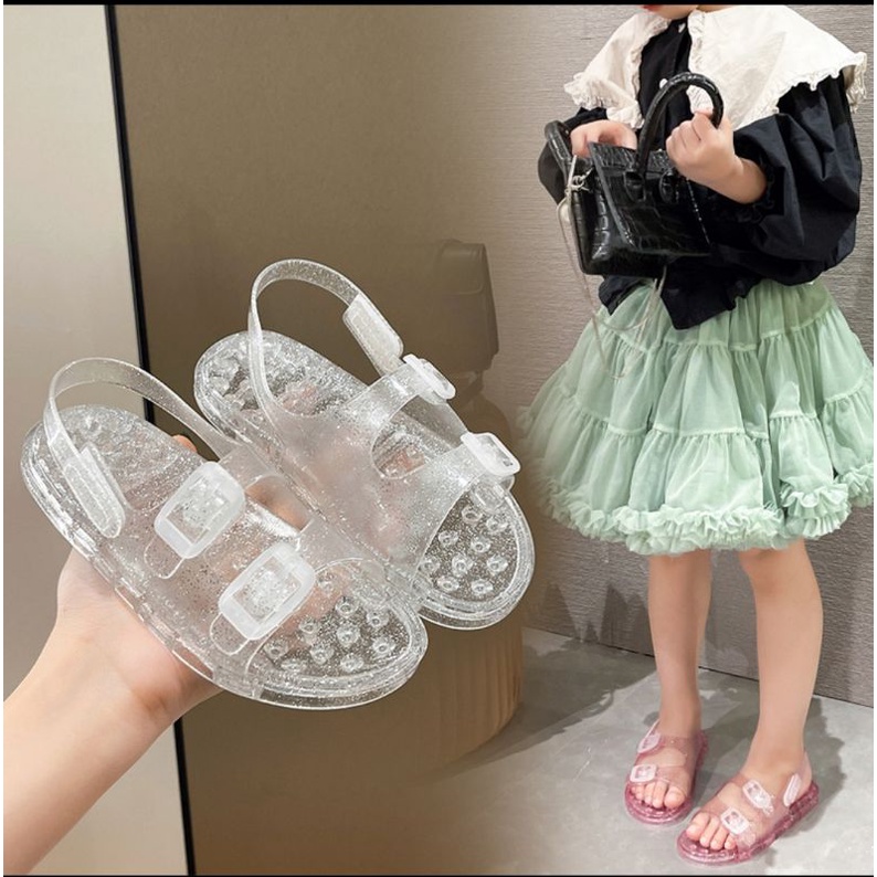 sandal jelly glitter velcro anak/ sandal import/ sandal karet/ sandal murah