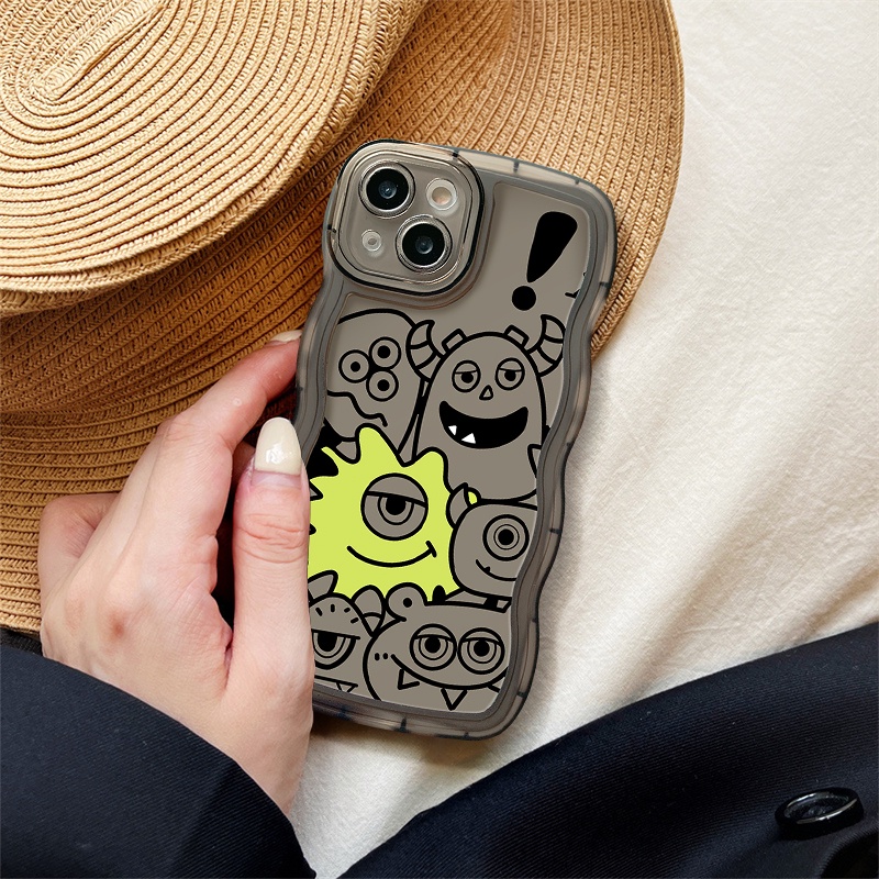 IPHONE Kartun Cute Little Monster Wavy Edge Case Kompatibel Untuk Iphone11 14 13 12 Pro Max 6 6s 8 7 Plus XR X XS Max SE 2020 14 Plus Soft TPU Back Cover