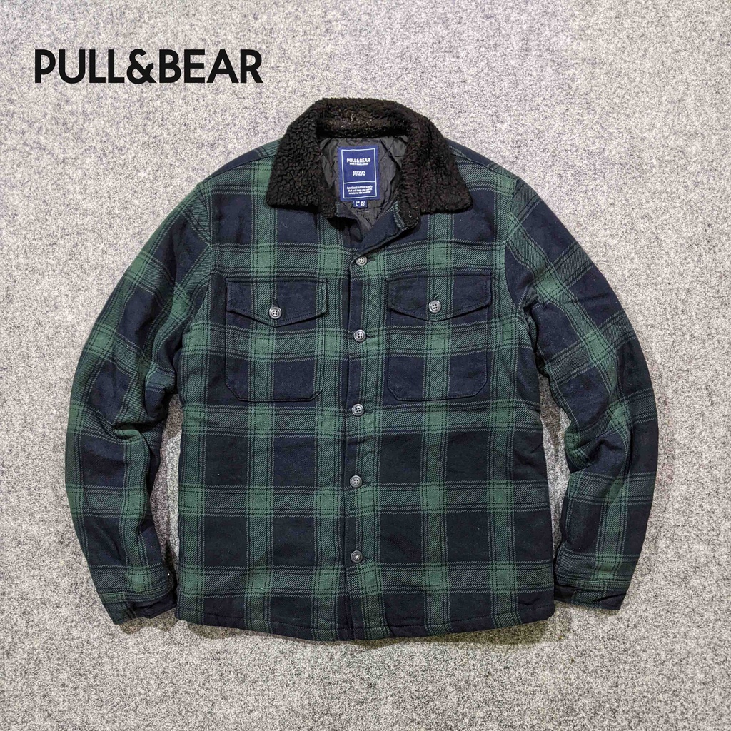 Pull & Bear Flannel - Jaket Kemeja Outer Pria Hangat Tebal Second Bekas Original - JX821