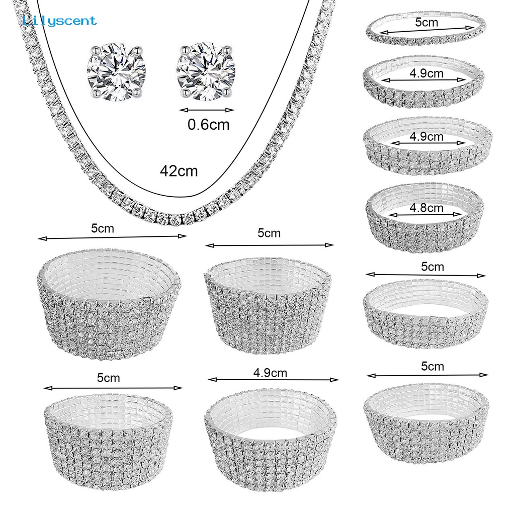 [LS] Gelang Kalung Anting Elegan Berlian Imitasi Mengkilap Multi-layer Geometris Berkilau Hias Hadiah Wanita Bangle Kalung Telinga Giwang Perhiasan Pernikahan Aksesori Busana