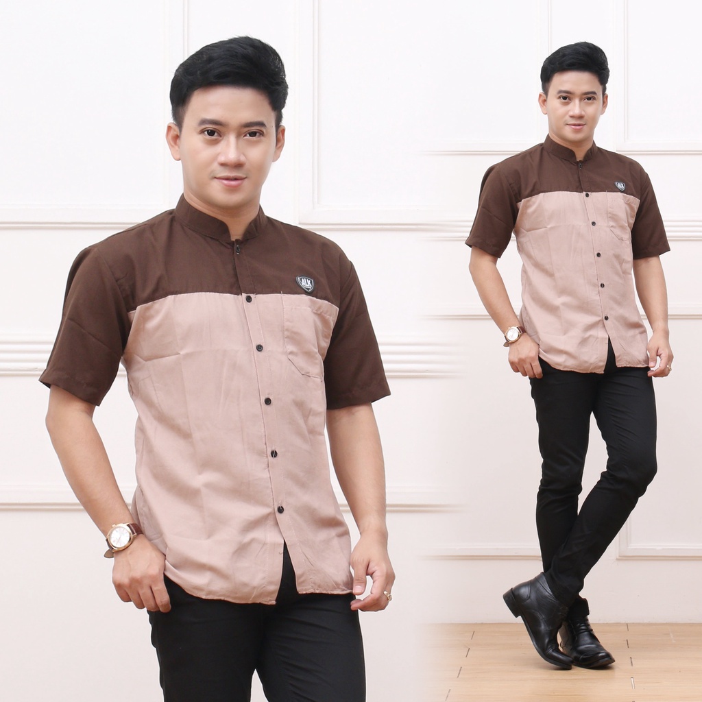 Baju Kemeja Koko Pria Lengan Pendek Kombinasi potda ALKHALIS