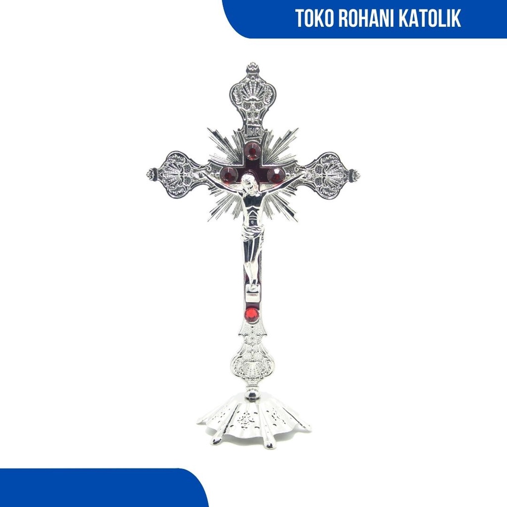 SALIB ALTAR 24 CM / SALIB DUDUK KATOLIK / SALIB MEJA / SALIB LOGAM