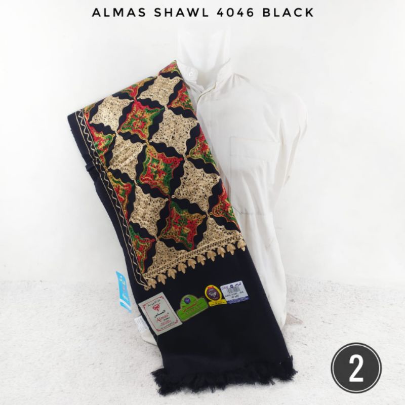 Surban Panjang Bordir Sulam Almas 4046 Black Hitam Ecer Grosir ✔️