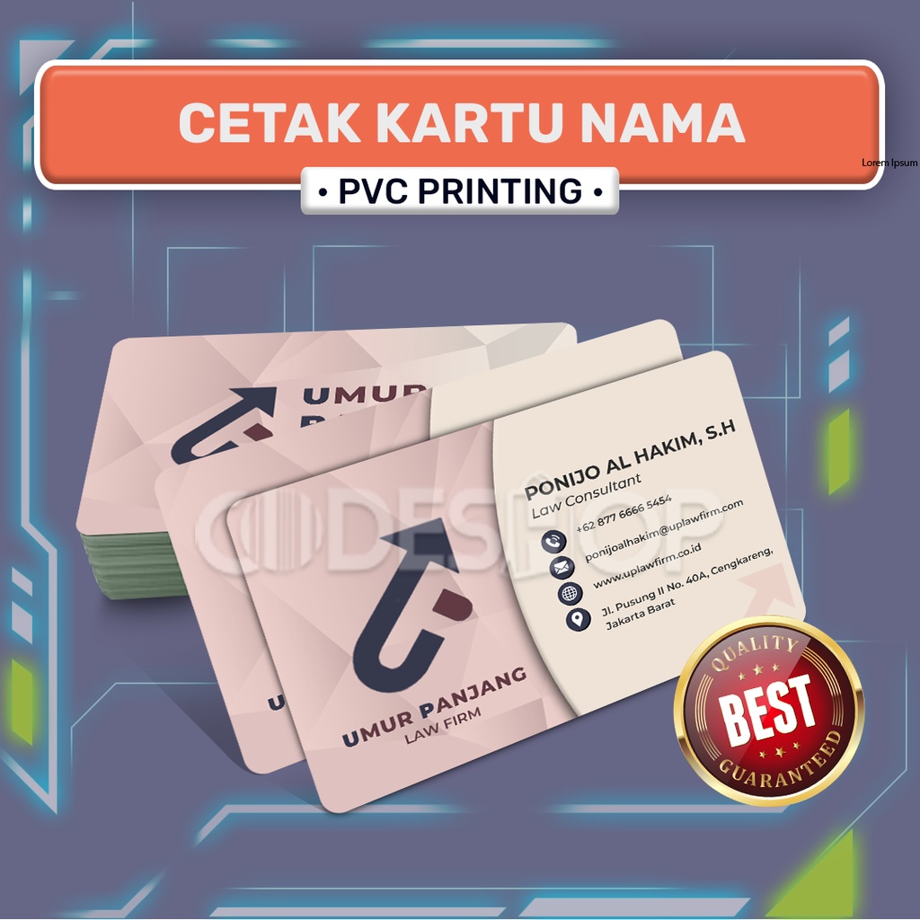 Cetak Kartu Nama Plastik 2 Sisi 125 PCS Custom Preprinted Name Card