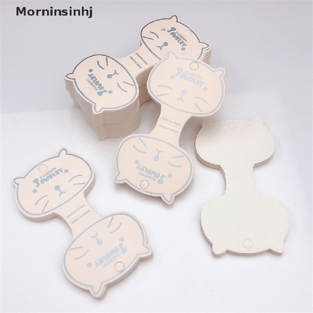 Mornin 50pcs Kertas Kraft Wajah Kucing Packing Tag Kartu Handmade Rambut Perhiasan Display Cap id