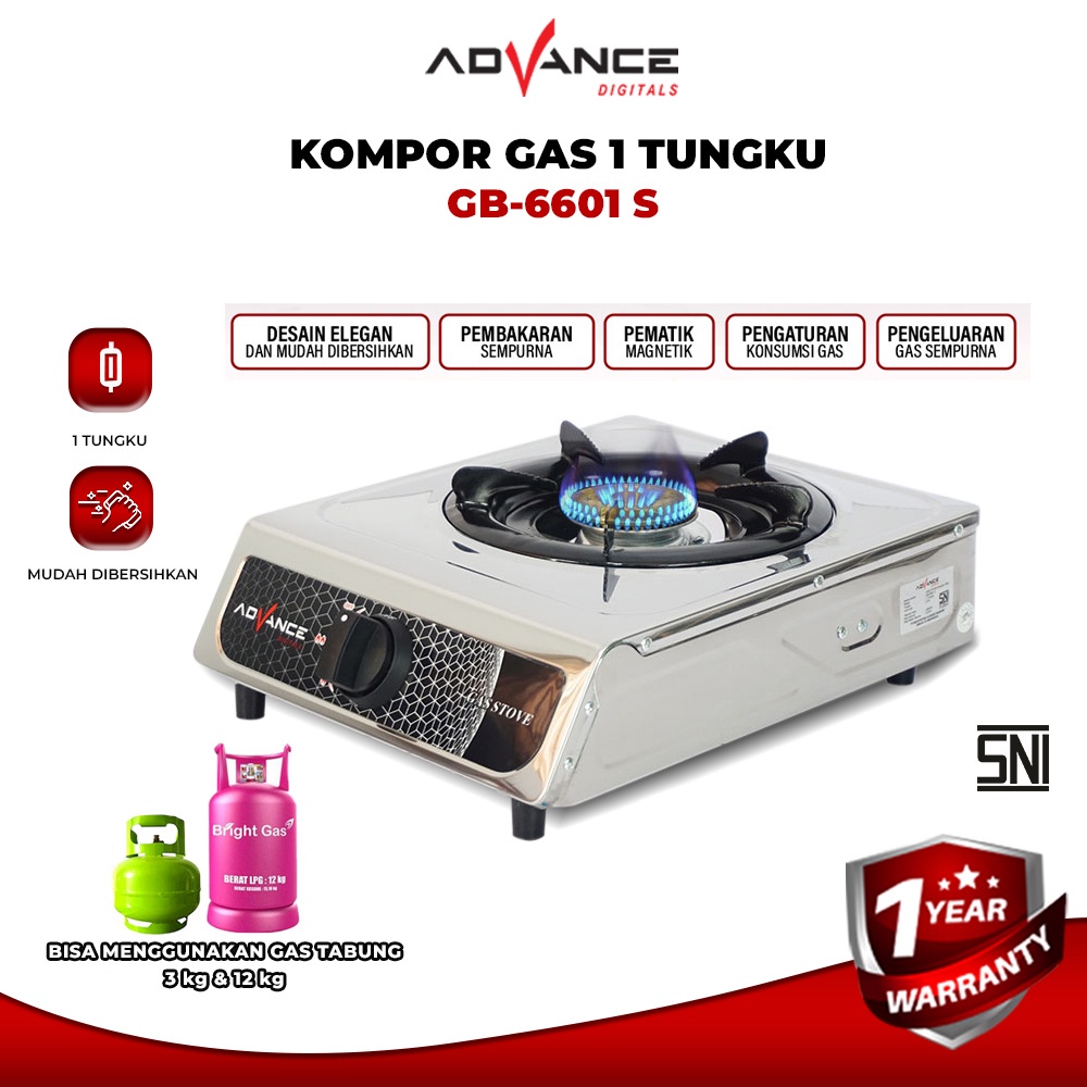 Kompor Portable Advance Kompor 2 Fungsi Gas Tabung &amp; Kaleng  Kisaran Gas Tunggal / Ganda