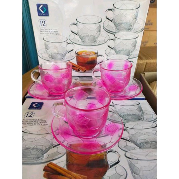 cangkir tatakan bahan kaca warna pola bola