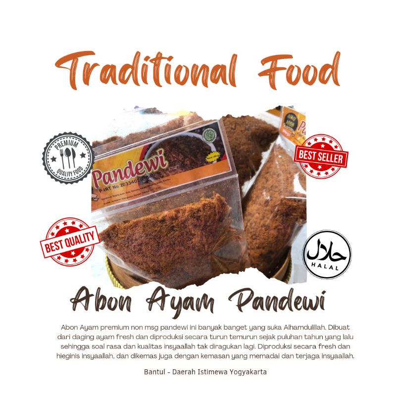 

Abon ayam pandewi premium Terlaris oleh-oleh khas jogja 250gr bpom