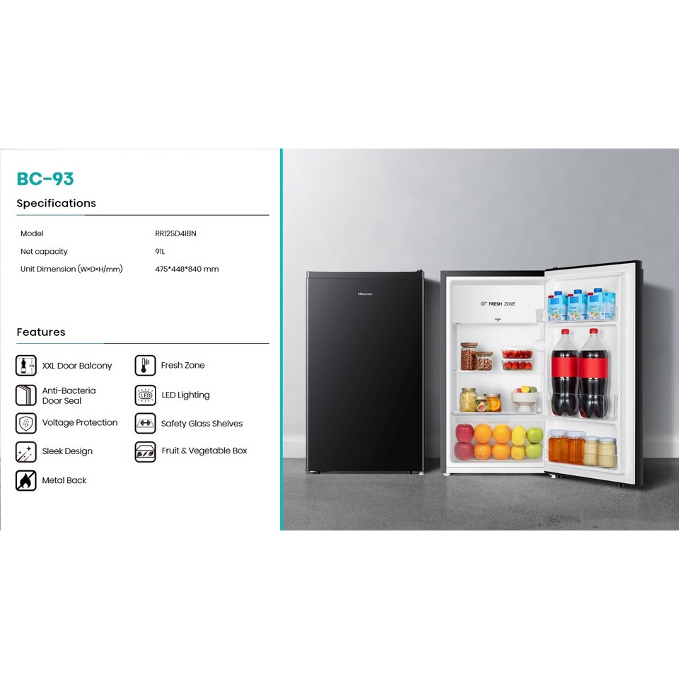 HISENSE RR125D4IBN Kulkas 1 Pintu Lemari es