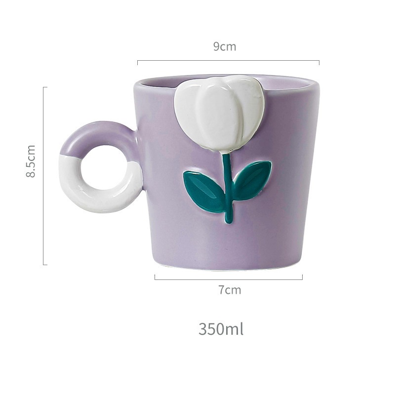 Gelas Mug Tulip Motif Lukis Bunga Estetik Korea Aesthetic