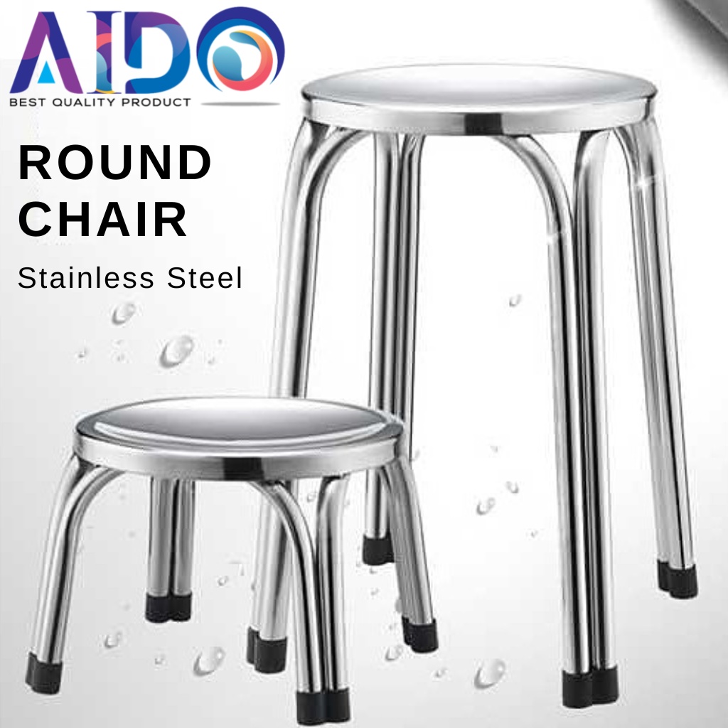 Kursi Bulat Stainless Steel Kursi Bakso Warung Kursi Anti Karat Kuat Round Stainless Steel Chair 25cm - 47cm Aido