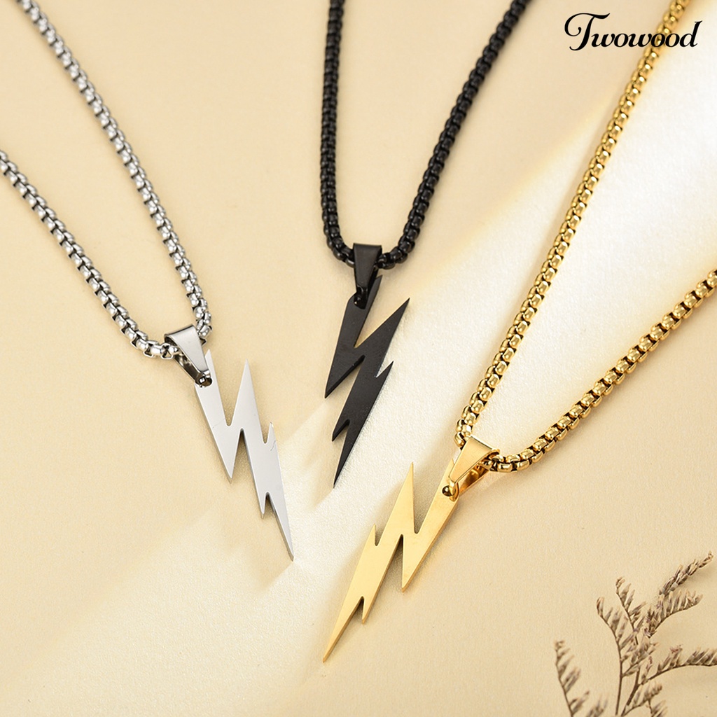 Twowood Pria Liontin Kalung Unisex Rantai Warna Solid Thunder Flash Bentuk Leher Dekorasi Gaya Hip Hop Geometris Pria Kalung Dewasa Perhiasan