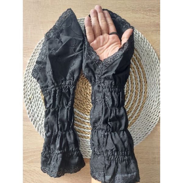 SARUNG TANGAN HAJI UMROH KATUN BORDIR PANJANGIIPERLENGKAPAN HAJI UMROH